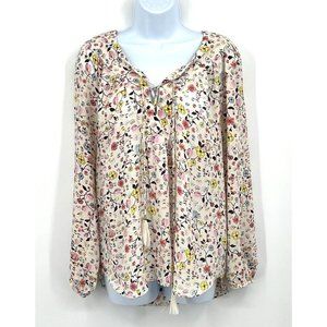 Lex & Madison Med Blouse Wandering Floral Pattern Pinks Yellows Flowing Casual